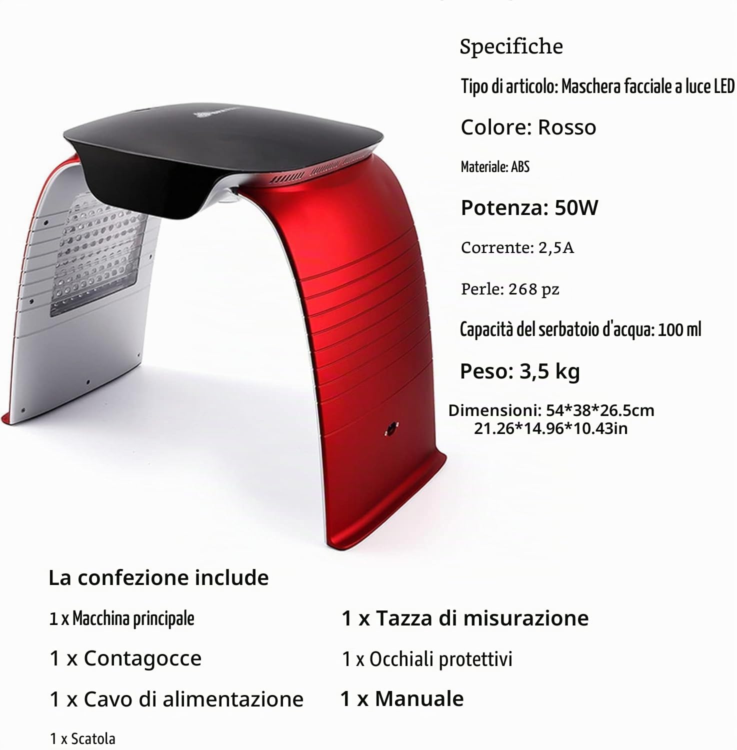 7 Colori Photon PDT luce Ringiovanimento della pelle Spettrometro Desktop Aria Calda Nebbia Fredda Strumento di Bellezza Touch Screen LED Rimozione Rughe Anti-Aging Salone Elitzia ETLB380 (Rosso)
