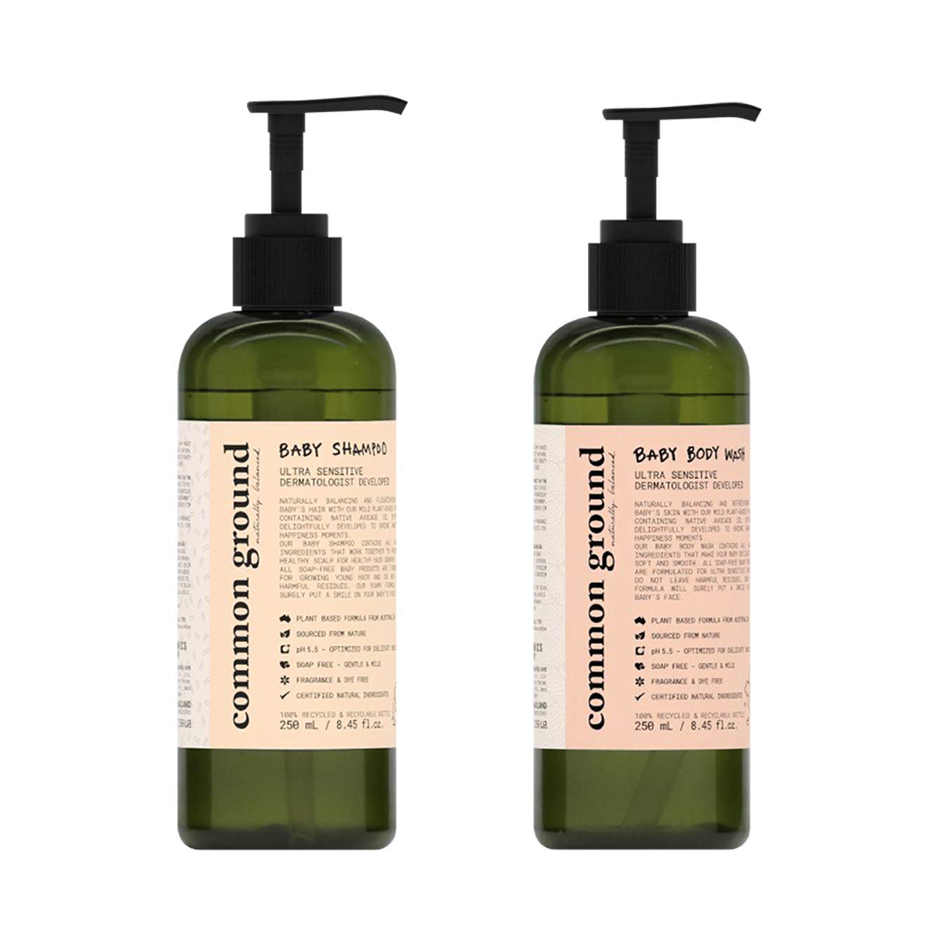 Common Ground Natural Baby Shampoo and Body Wash Set; Tear and Cruelty Free; Organic, Vegan, Hypoallergenic Plant-Based Formula with Avocado Oil Extract 8.4 Fl Oz (2 Items)