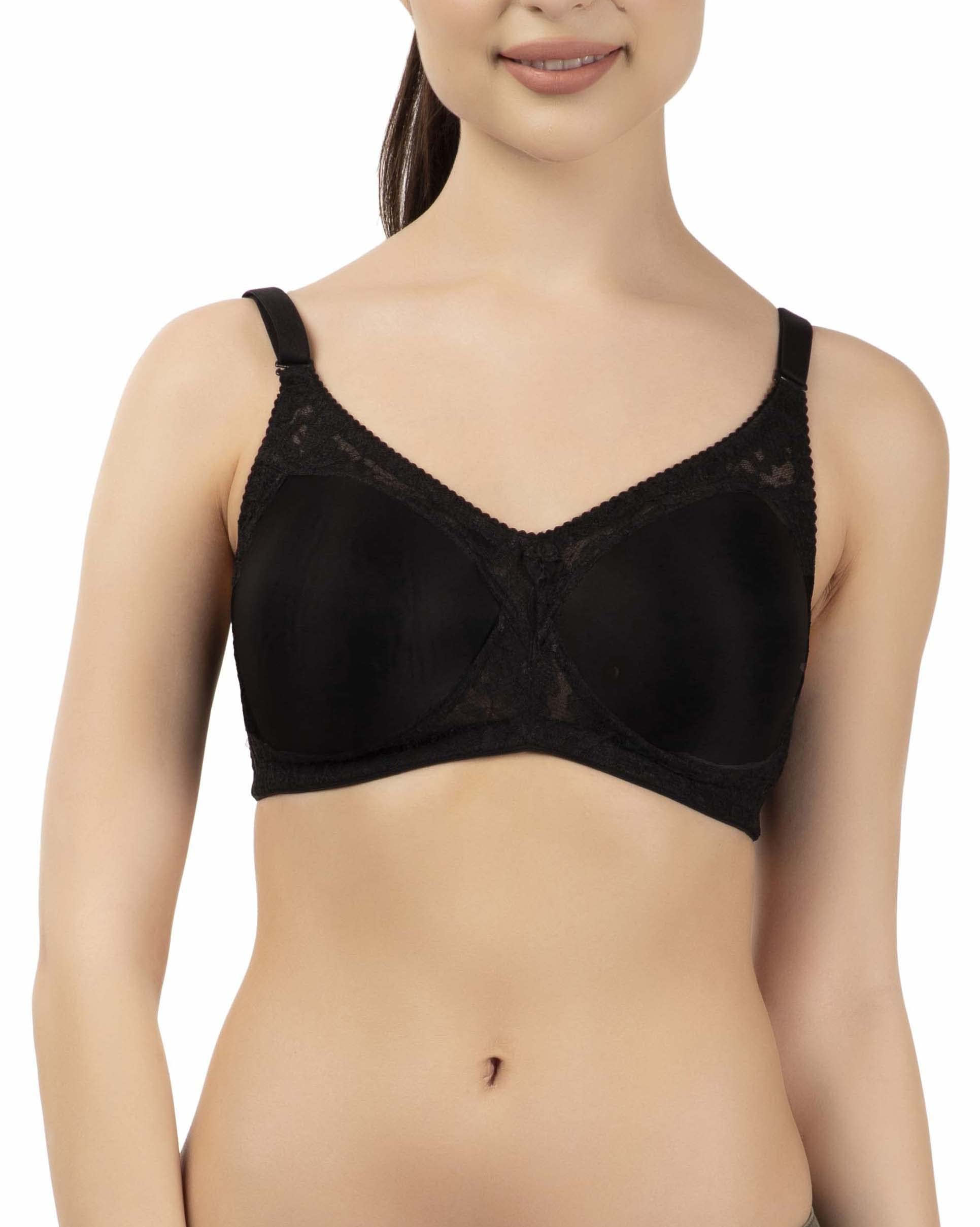 LacyLuxe Women's Seamless Padded Bra | Full Coverage | Cotton Stretch Fabric and Nylon Lace | Broad Adjustable Straps