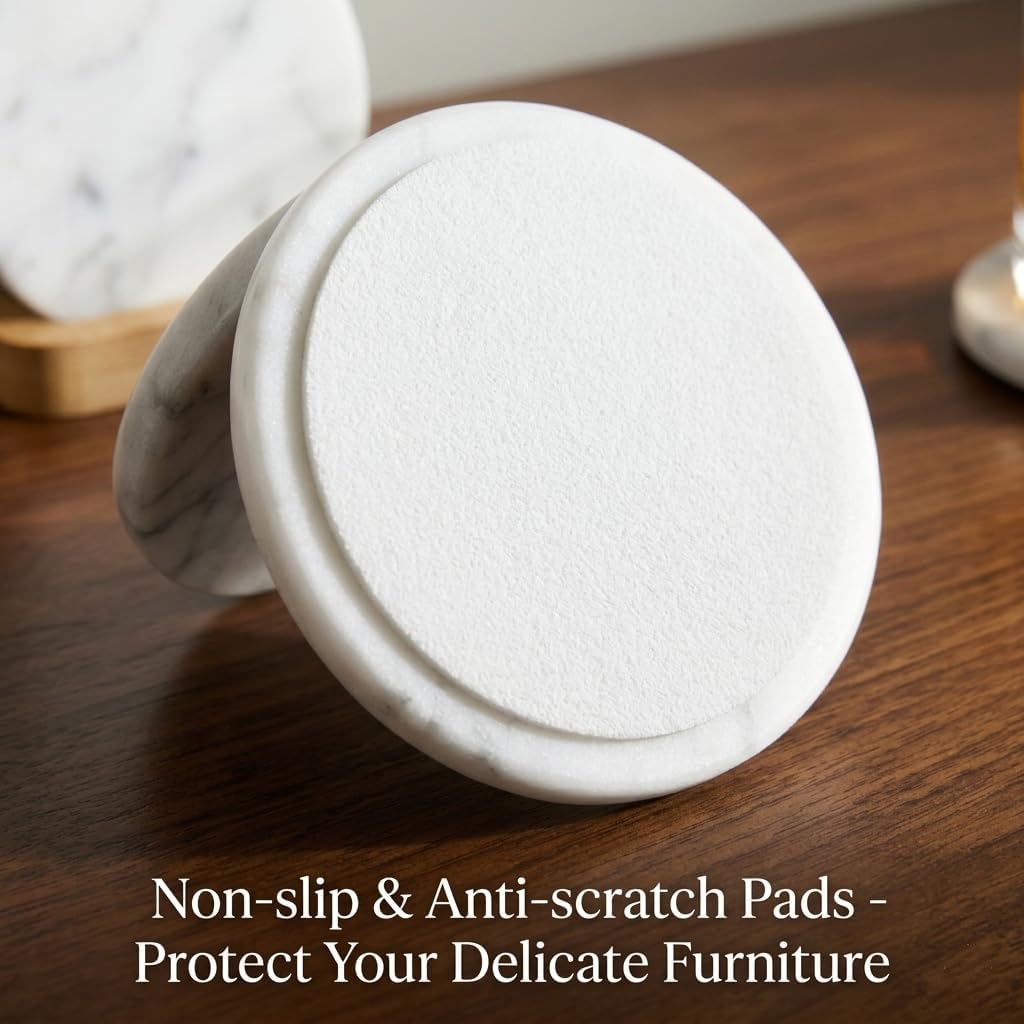 4-Inch Round White Marble Coasters with Holder, Set of 4 image 5