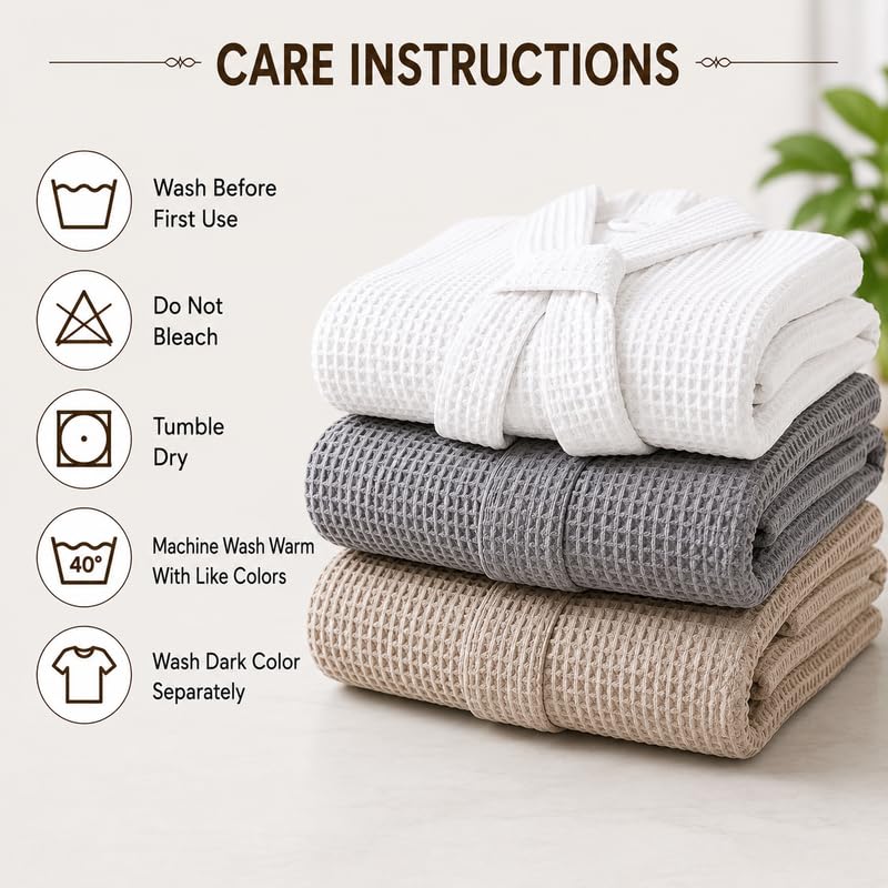 ST (SANJEEV TEXTILES) Sanjeev Textiles Unisex Cotton Heavy Waffle Bathrobe (White) 4