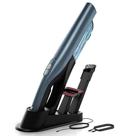 Tranqwil Cordless Handheld Vacuum, Lightweight Portable Vacuum at 1.4lbs, Powerful Suction 2 Stage-Motor, Charge Dock, One-Touch Empty for Home & Car, Guiding Lights with Versatile Attachments (Blue)