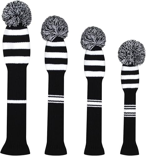 Miniatura 2 de Scott Edward Juego de 4 fundas de punto para cabezas de golf, hechas a mano, bien para conductores y calles, con cuello largo, pompones, para palos