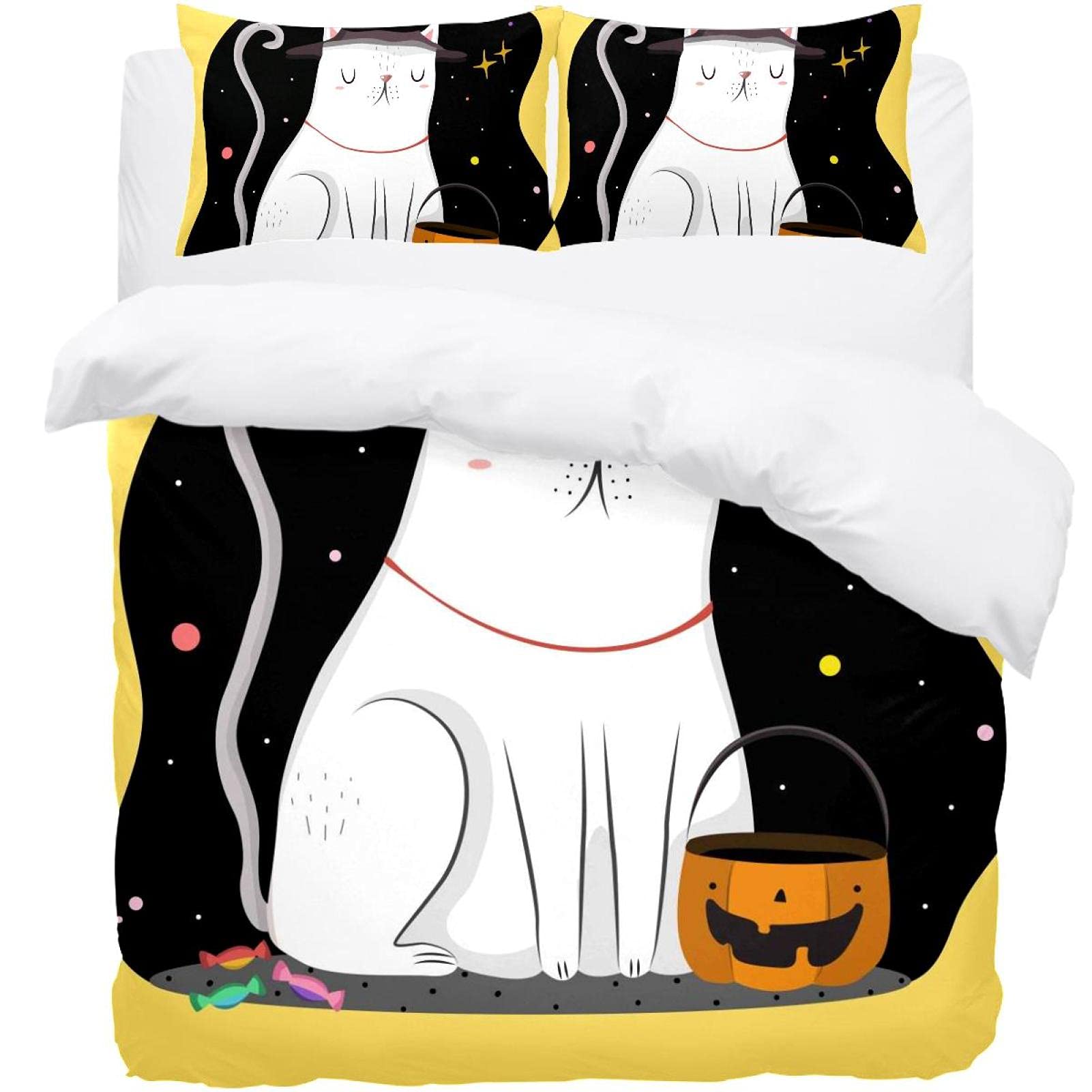 Parure de lit chat étoilé housse de couette légère taie d'oreiller linge de lit chaud et doux