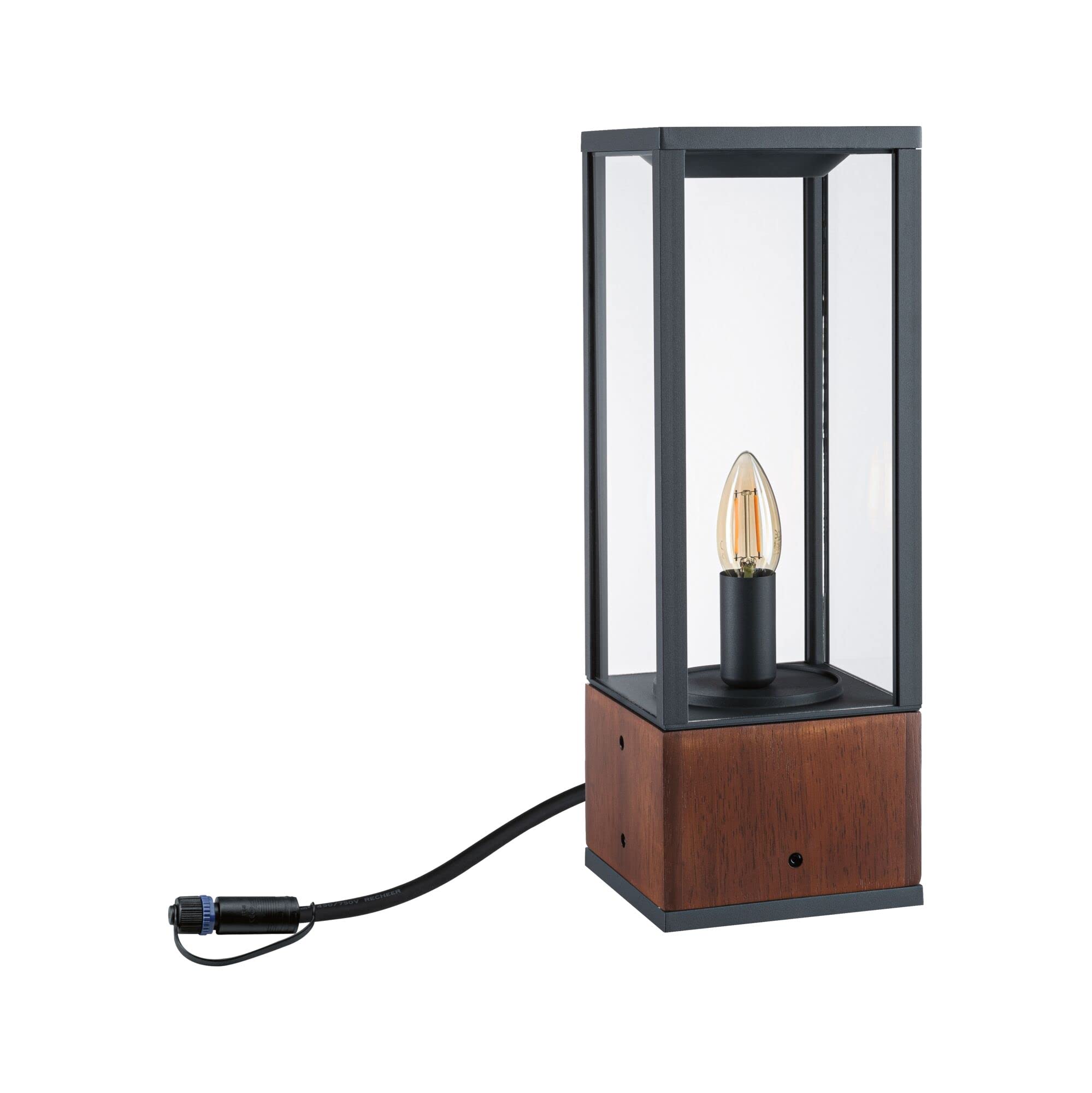 Paulmann 94673 Plug & Shine LED Außenleuchte Pollerleuchte Venea IP44 eckig incl. 1x2 Watt dimmbar Lichtobjekt Holz E14