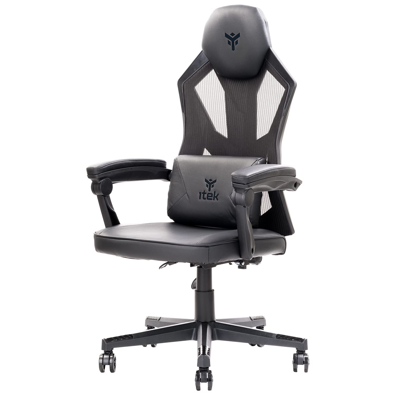 ITEK 4CREATORS CF50 Sedia Gaming ergonomica Nero, schienale reclinabile e poggiatesta regolabili, supporto lombare, comfort e design, ideale come sedia ufficio, sedia per studio e poltrona per gamer
