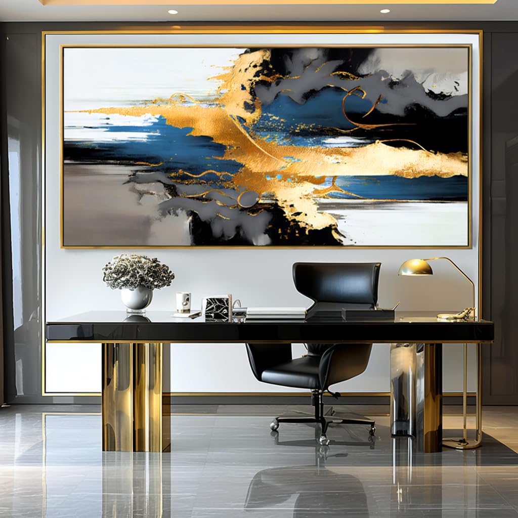 Wall Art Abstract Wall Art Prints Canvas Painting Black Yellow Blue Modern Large Artwork for Living Room Bedroom Office Home Decor 30"x60" with Framed
