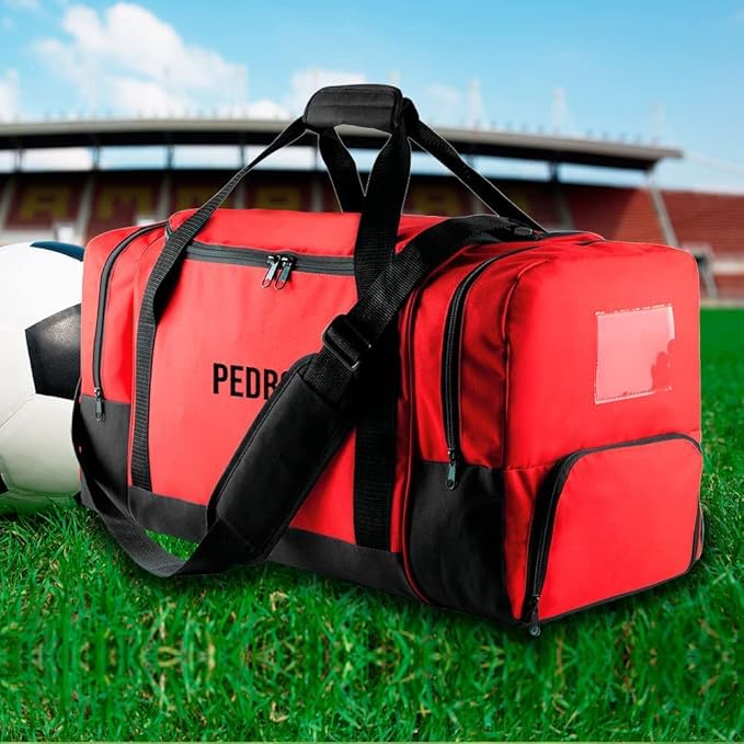 Bolsa de Deporte Personalizada, Fútbol, Gimnasio, Compartimento para Calzado, Capacidad 55 litros (Negro)