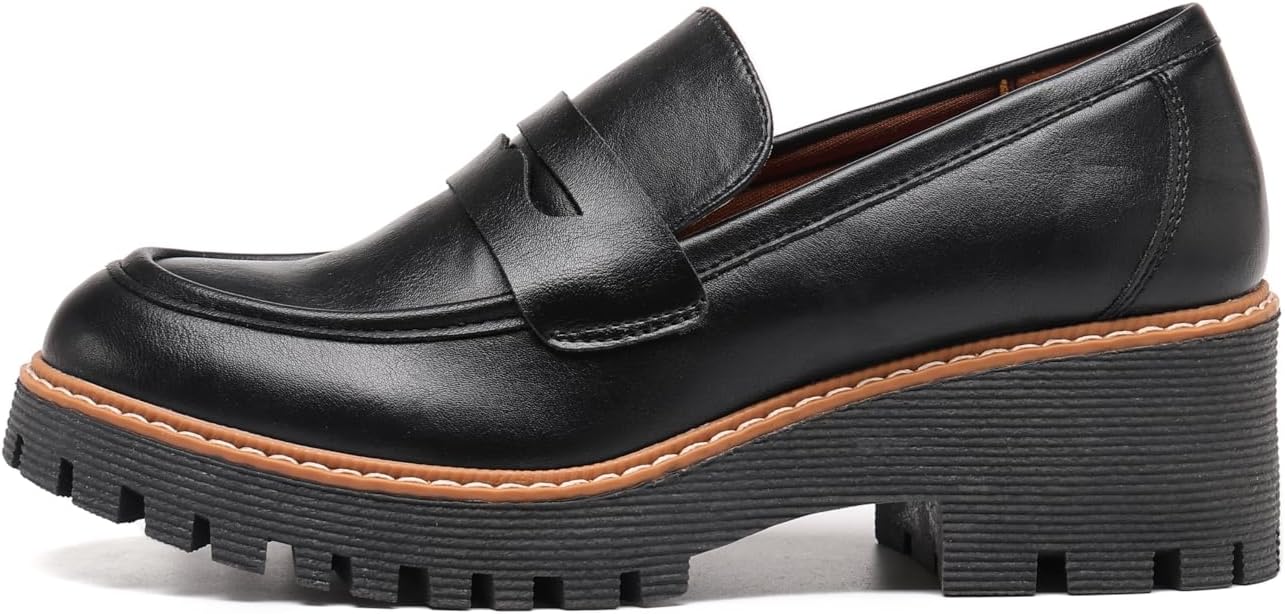 TYNDALL Womens Business Casual Shoes Women's Platform Heeled Chunky Penny Loafers Shoe - Image 2