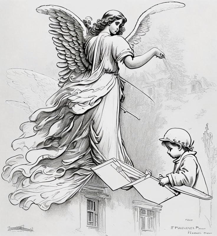 Tableau Toile GerRit 58x90cm Art Mural Dessin Angel Delivers Mail Poster