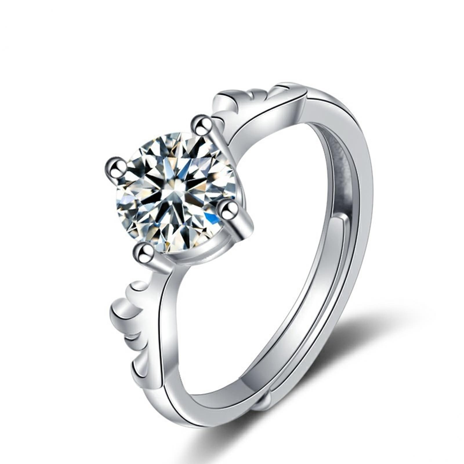 18 Karat Weißgold Damen Ring Moissanit Weiß, Fingerring Damen Geweih