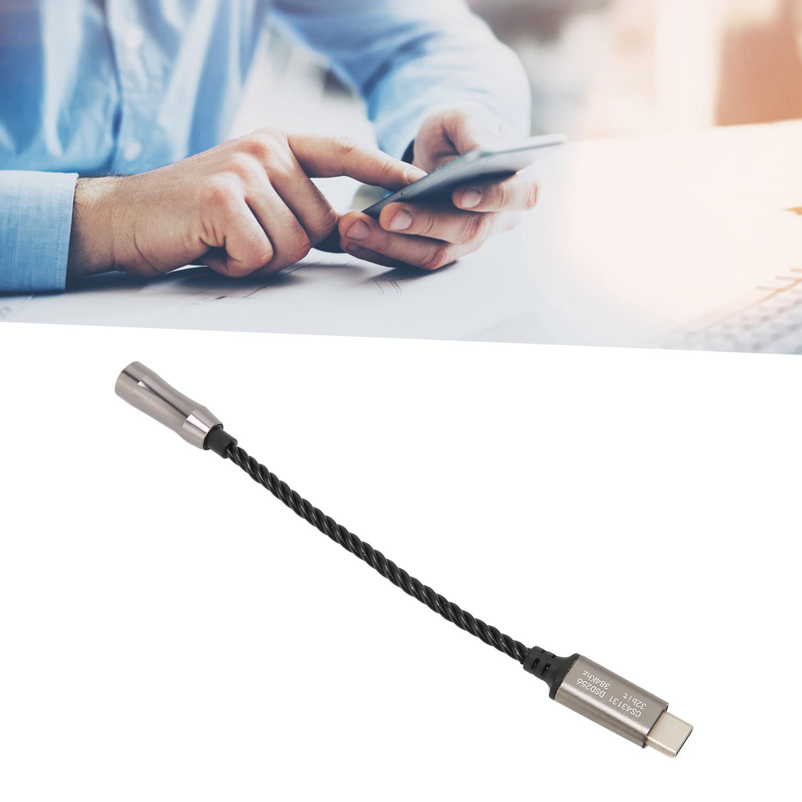 Przejściówka z USB C na Gniazdo Słuchawkowe 3,5 Mm (15 Cm / 5,9 Cala), Wzmacniacz Słuchawkowy Typu C na 3,5 Mm, Kabel Adaptera Dekodowania Cyfrowego, Muzyka 32-bitowa/384 KHz w Wysokiej(czarny)