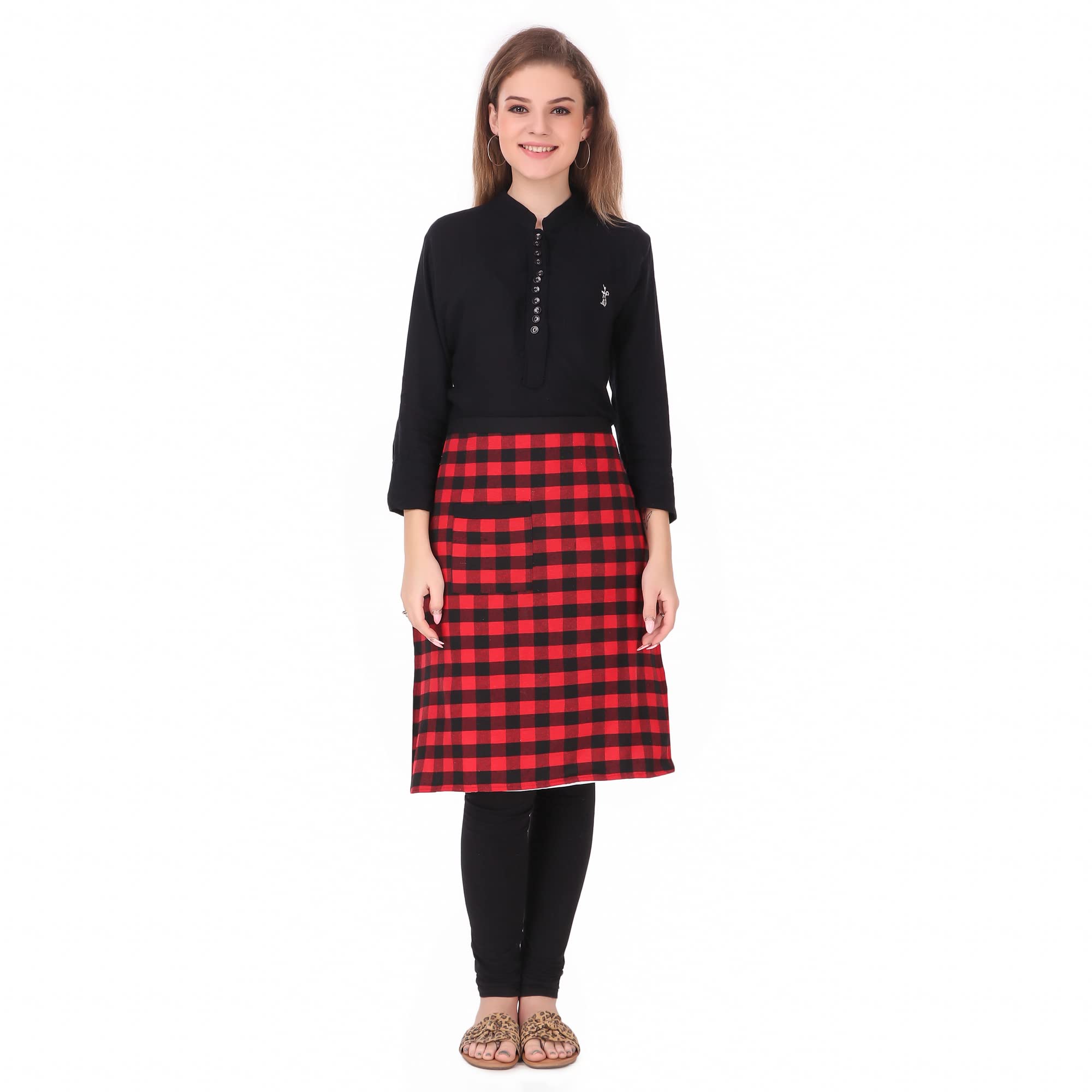 GLUN® Waist or Half Checkered Apron for Kitchen, Industries Use with Side Pocket Red