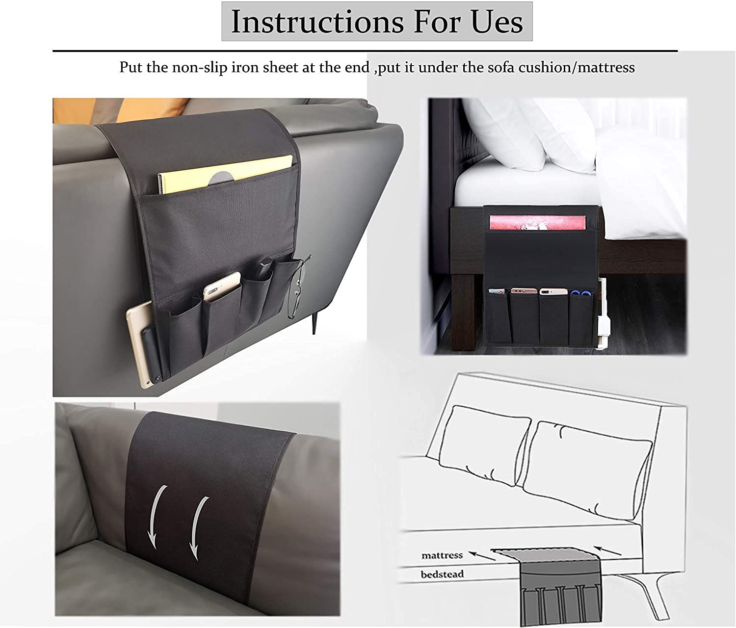 TMISHION Sac D'accoudoir De Canapé Canapé Accoudoir Suspendu TV