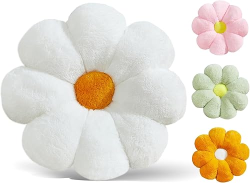 Ailive Almohada de 17.7 pulgadas con forma de margarita blanca para niños, almohada de suelo, almohada decorativa de girasol para niños,