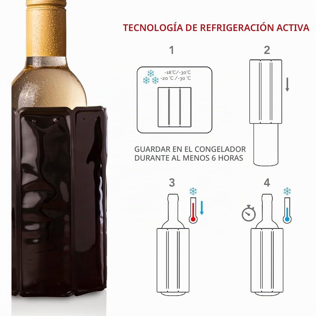 Vacu Vin Refroidisseur Actif Mini Noir - Refroidit Rapide, Maintient Température Basse - Polyvalent Bière et Vin