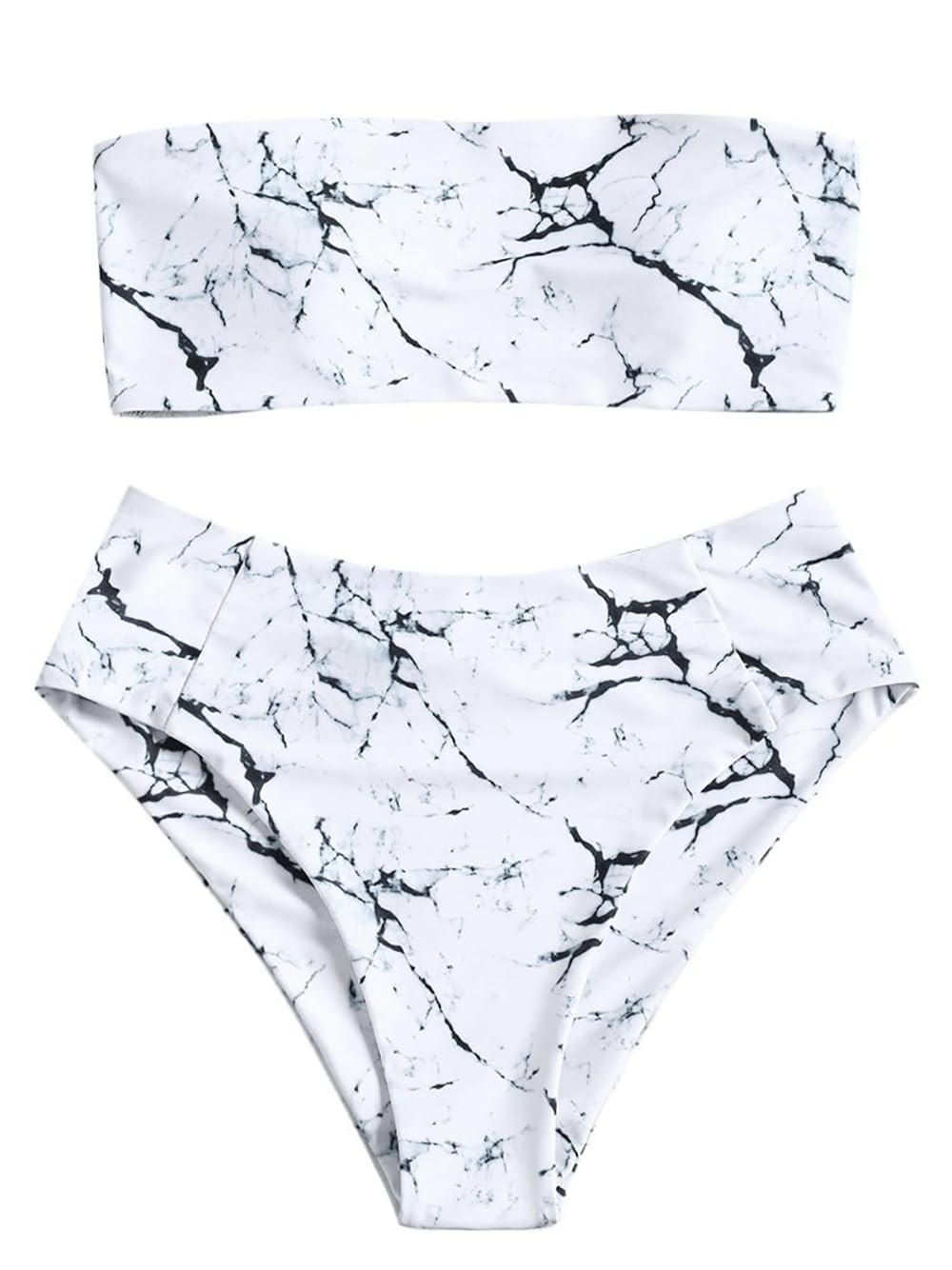 Bikini Set for Women Two Pieces Marble Bandeau Swimsuit High Waisted Bathing Suits