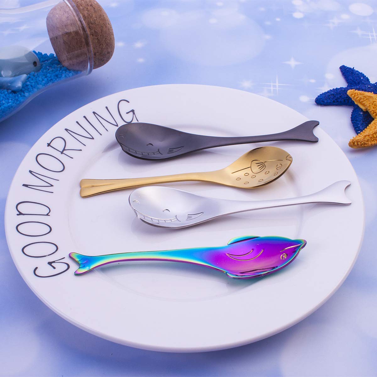 Stainless Steel Whale Teaspoon Dessert Spoons Coffee Spoon Tableware Creative Spoon Ice Cream Spoon Tea Spoon Set of 4