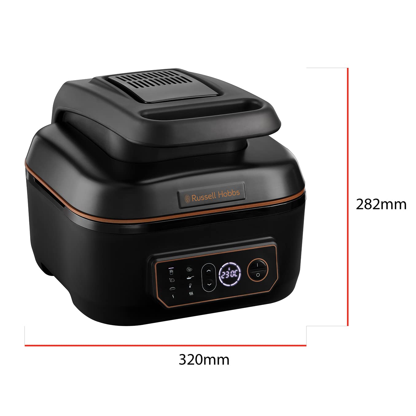 Russell Hobbs Friggitrice ad aria + Multicooker, XXL 5.5 L, 8 funzioni cottura, Energy saving, doppie resistenze come un forno, no olio, 1600 W, lavastoviglie ok, max 260°C, Satisfry & Grill 26520-56