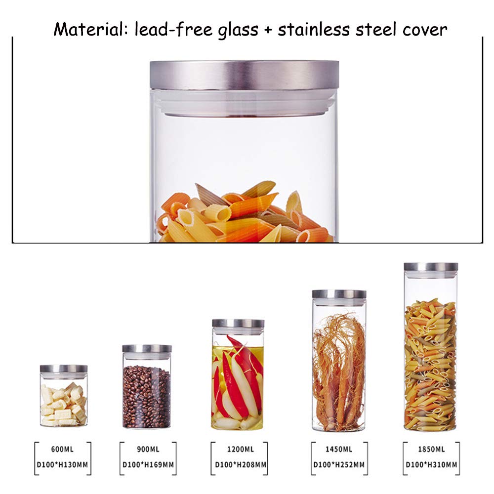 Contenitore Contenitori Alimentari, Contenitori per la Conservazione degli Alimenti con Coperchi Ideale per zuccheri, Biscotti, Farine, Spaghetti, Cereali e Spumanti Durevole, 1850ML