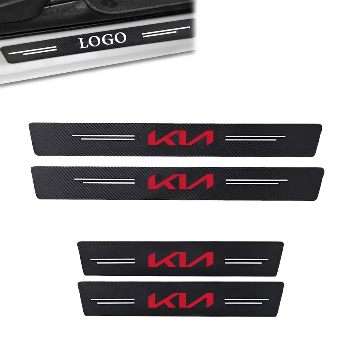 Car Door Carbon Fibre Wrap Sill Anti-Scratch Guard Protector for Kia Sonet Black Carbon and White Logo 4 pcs Front and Rear-image-41