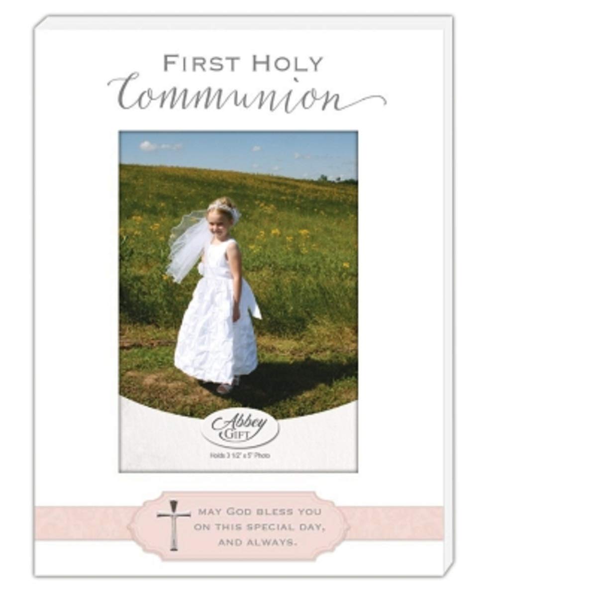 Photo 1 of Abbey Gift (Abbey & CA Gift) 5"x7" Pink Communion Girl Boxed Frame W/Cross W/Easel & Hanger