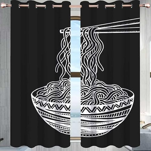 Miniatura 2 de Fideos dibujados a mano en cuenco y palo, cortinas para Sala Elegantes Modernas, 2 paneles de tratamiento de ventana, decoración de habitación de 85