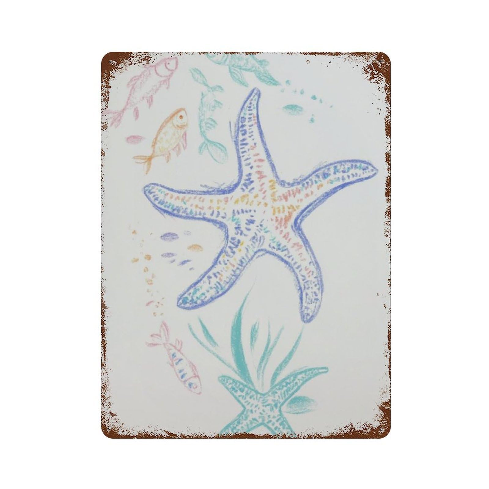 xiaoxiaoshen Starfish Coastal Colourful Sea Life Wall Decor Art Metal Tin Poster Modern Home Decor Art Home Bar Shop Decorations Vintage Sign 40x30cm