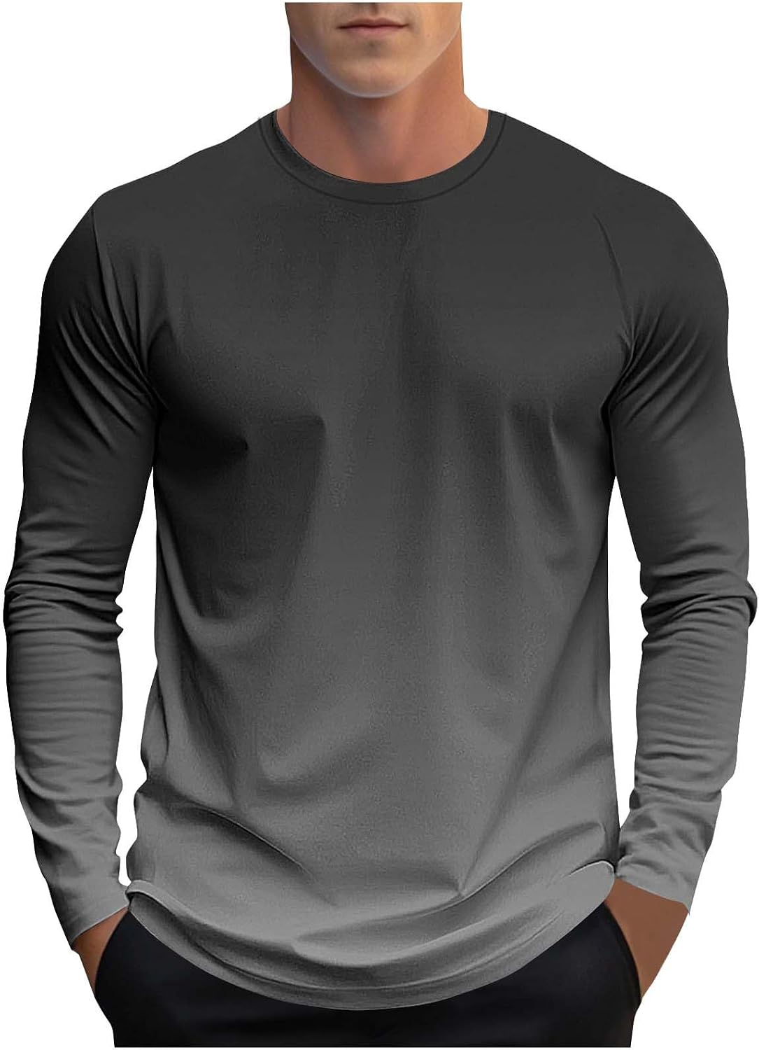 Long Sleeve Shirts for Men Gradient Color Crewneck Basic T-Shirts Fall Fashion Athletic Sweatshirts Loose Ombre Pullover