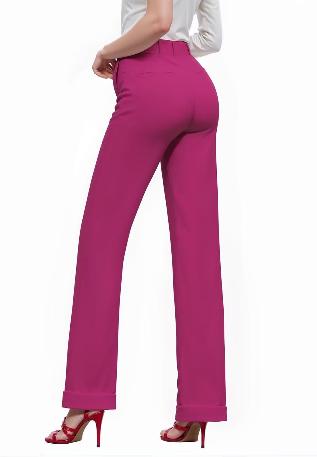 Hybrid & Company Womens High Waist Refined Straight Leg Fit Pants Business Casual Trousers with Pockets - Image 3