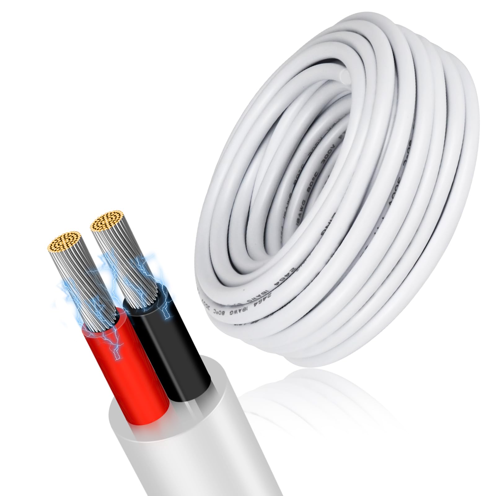 20 Gauge 2 Conductor Electrical Wire, 49.2FT Low Voltage 20/2 Tinned Copper Stranded 2 Wire Cable, 20 AWG White Flexible Extension Power Cord for