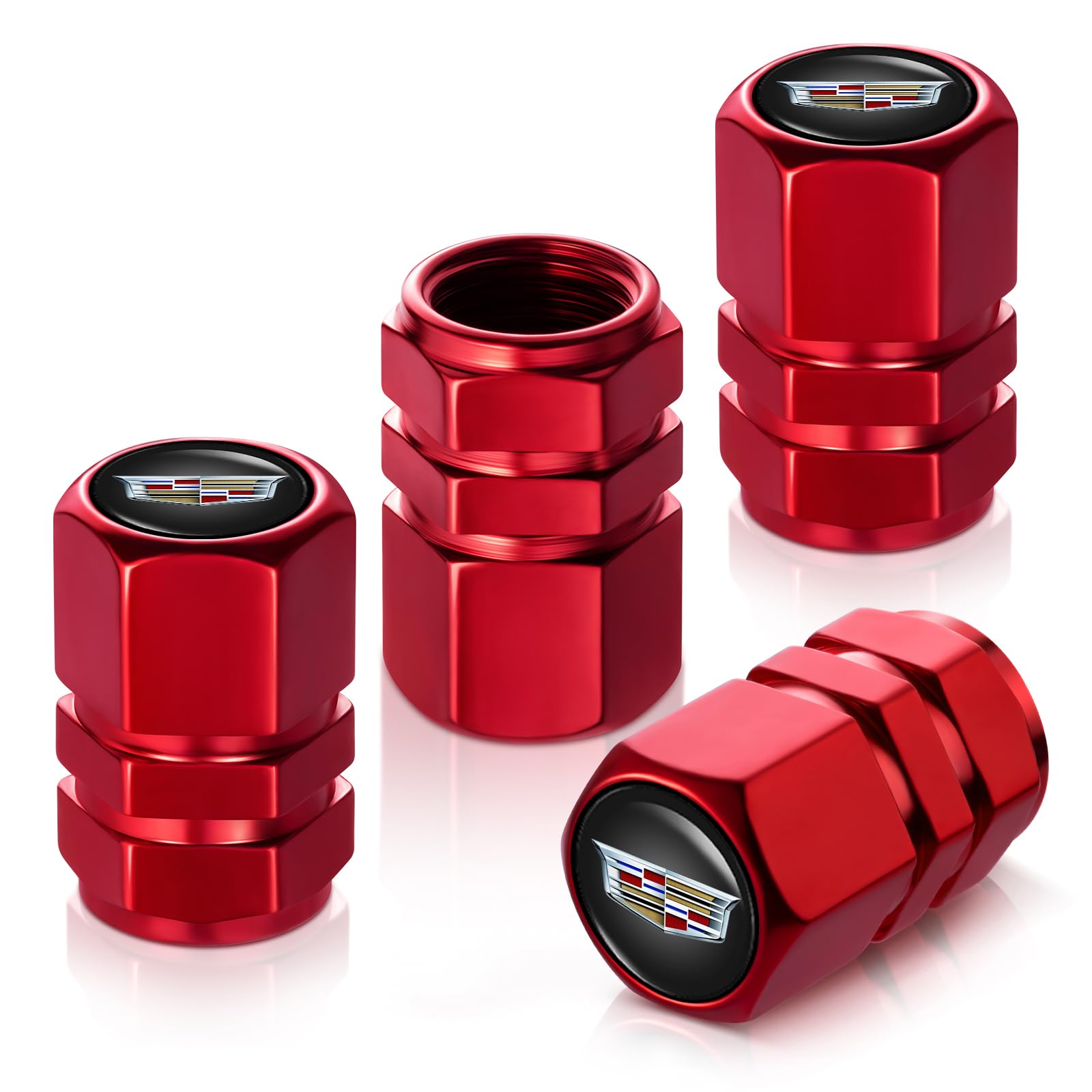 Tire Valve Stem Caps, Compatible with Cadillac Series Stem Cap Universal Car Air Cover Car Accessories for Cars, SUV, Truck, Motorcycles 4pcs （Red）