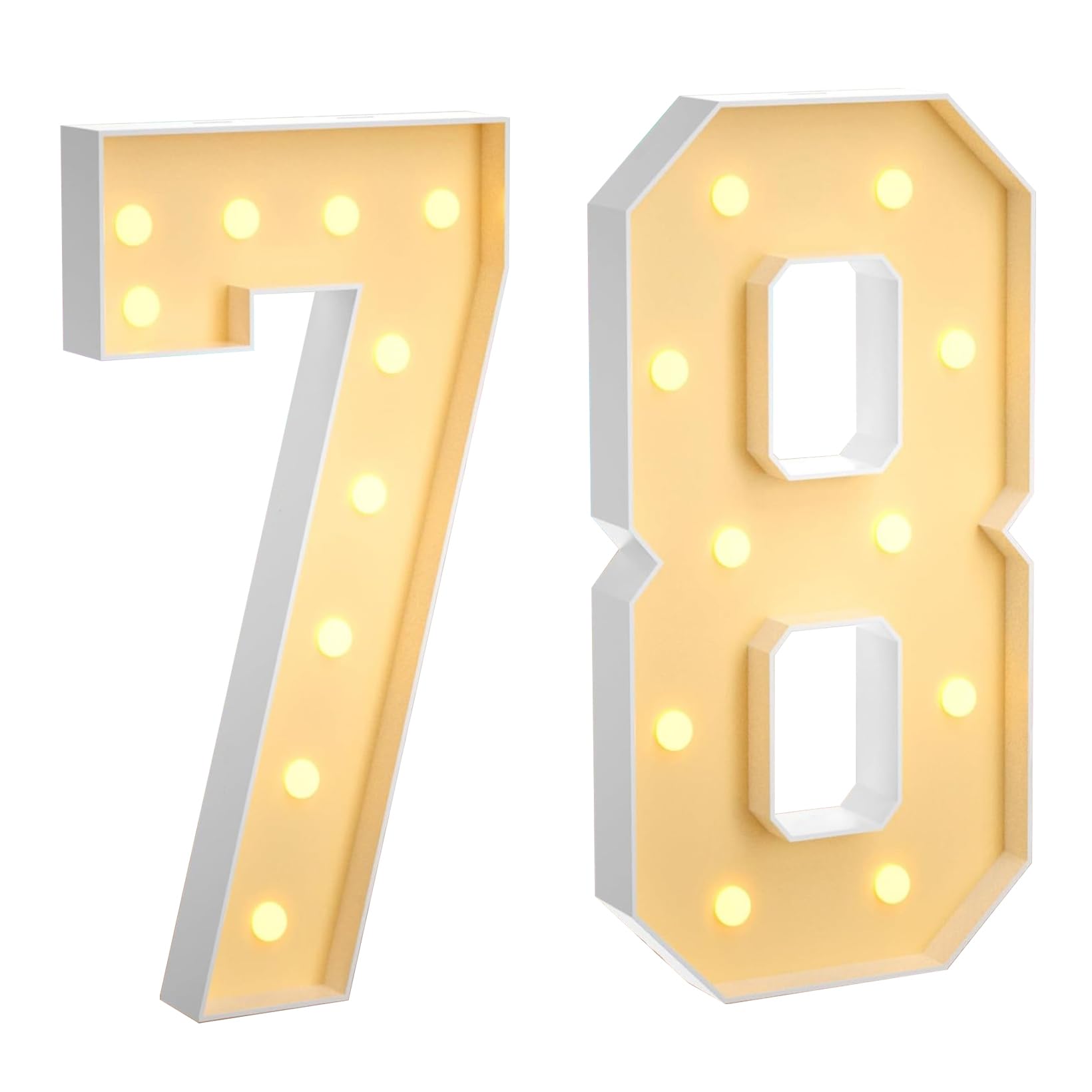 100 cm, grande numero 78, con numeri a LED grandi, decorazione a mosaico, luce bianca calda, per casa, feste, compleanni, matrimoni, compleanni e Natale