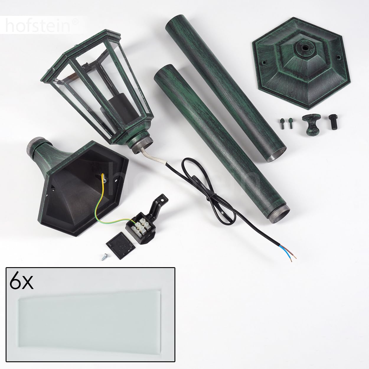 HOFSTEIN Lampa zewnętrzna Loria, oświetlenie ścieżki z metalu/szkła w kolorze zielono-czarnym/białym, lampa zewnętrzna o wyglądzie antycznym, 99 cm, lampa ogrodowa, oświetlenie ogrodowe IP44, 1 x E27,