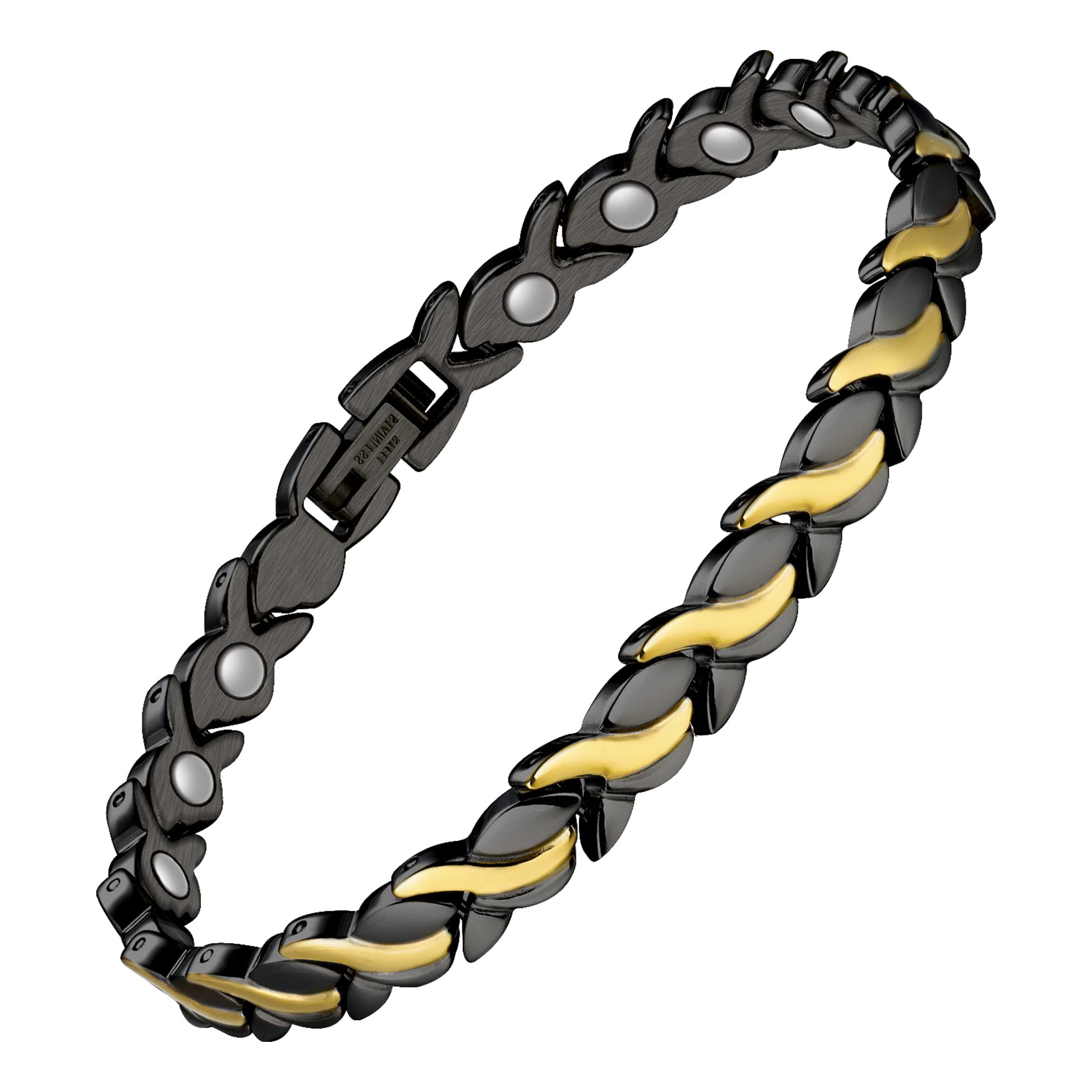 JecanoriMetal Titanium Steel Unique Fishtail Link Adjustable Therapy Bracelet with 3500 Gauss Magnet for Women