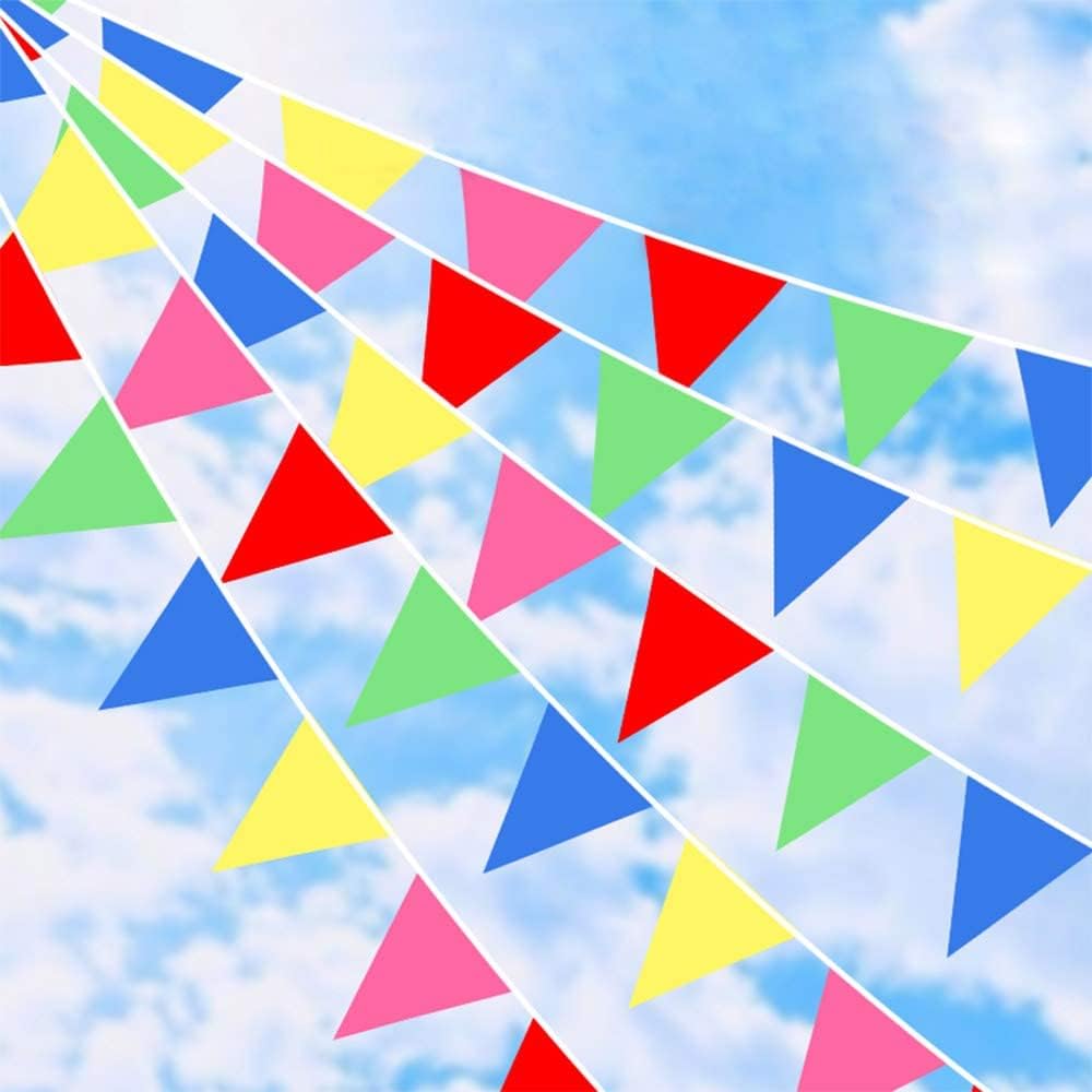 Bunting Banner Flags - 200pcs Multi-coloured Big Pennant Banners Colorful Triangle 100m Party Banner -Perfect Birthday Bunting or Indoor/Outdoor Party Decorations/Garden Decorations
