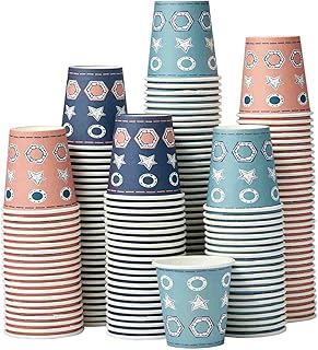 300 Pack - Small Paper Cups 3 oz, Disposable 3oz Bathroom Cups, Mouthwash Cups, Snacks Beverages Sampling Cups for Home Party Travel, 3 Ounce - Geometric
