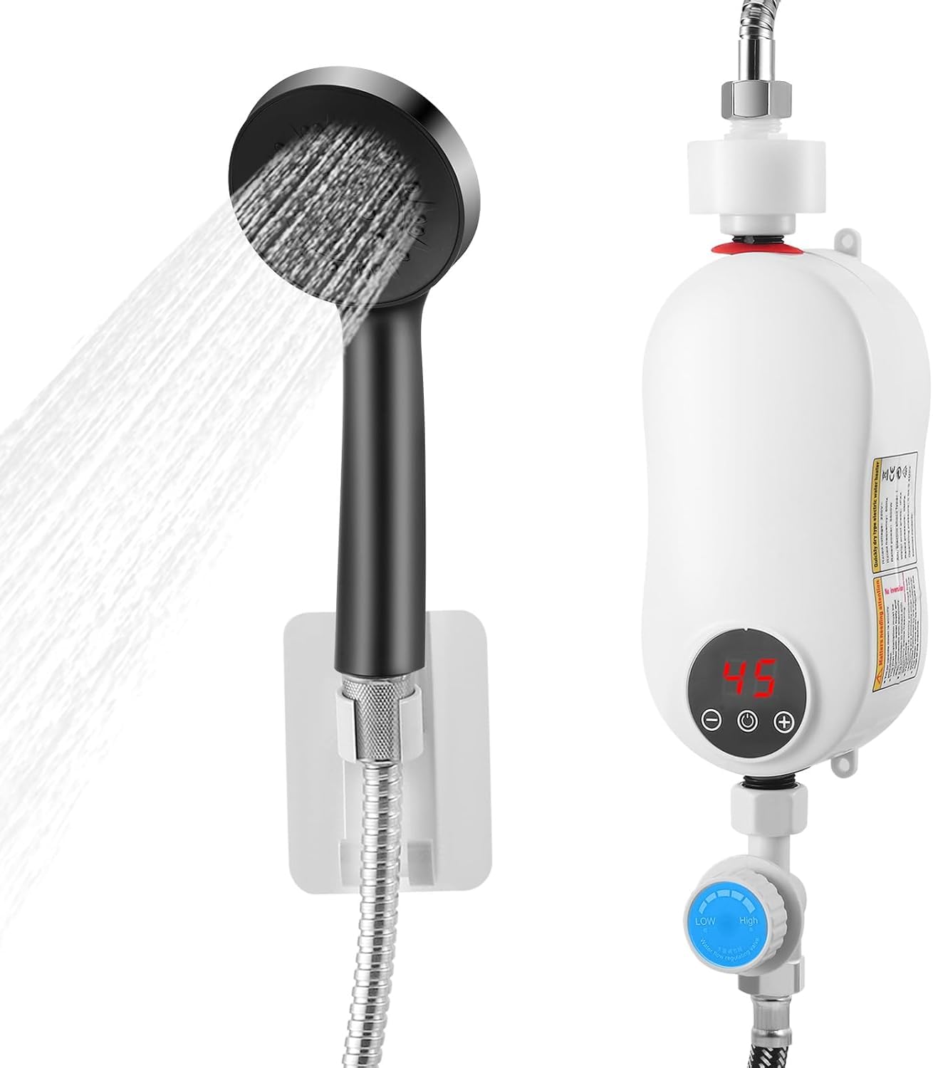 Scaldacqua elettrico istantaneo (con kit doccia) 5500 W 220 V mini scaldabagno senza serbatoio acqua calda, indicatore di temperatura LED + tecnologia intelligente inverter (5500 W)