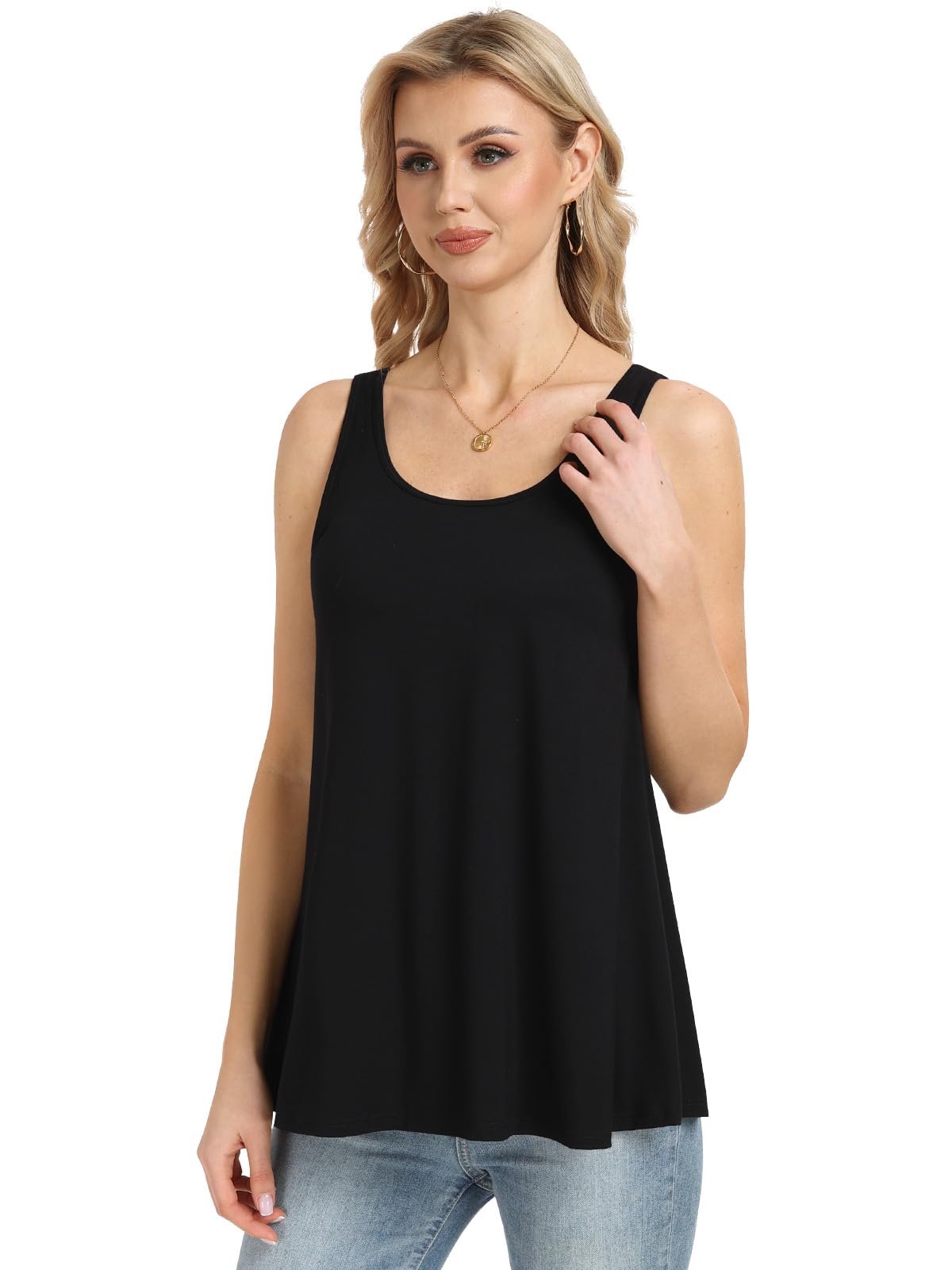 Ymmchy Damen Tank Top mit Integriertem BH Unterhemden Stretch Loose Fit Ärmellose Tops S-XXXXL