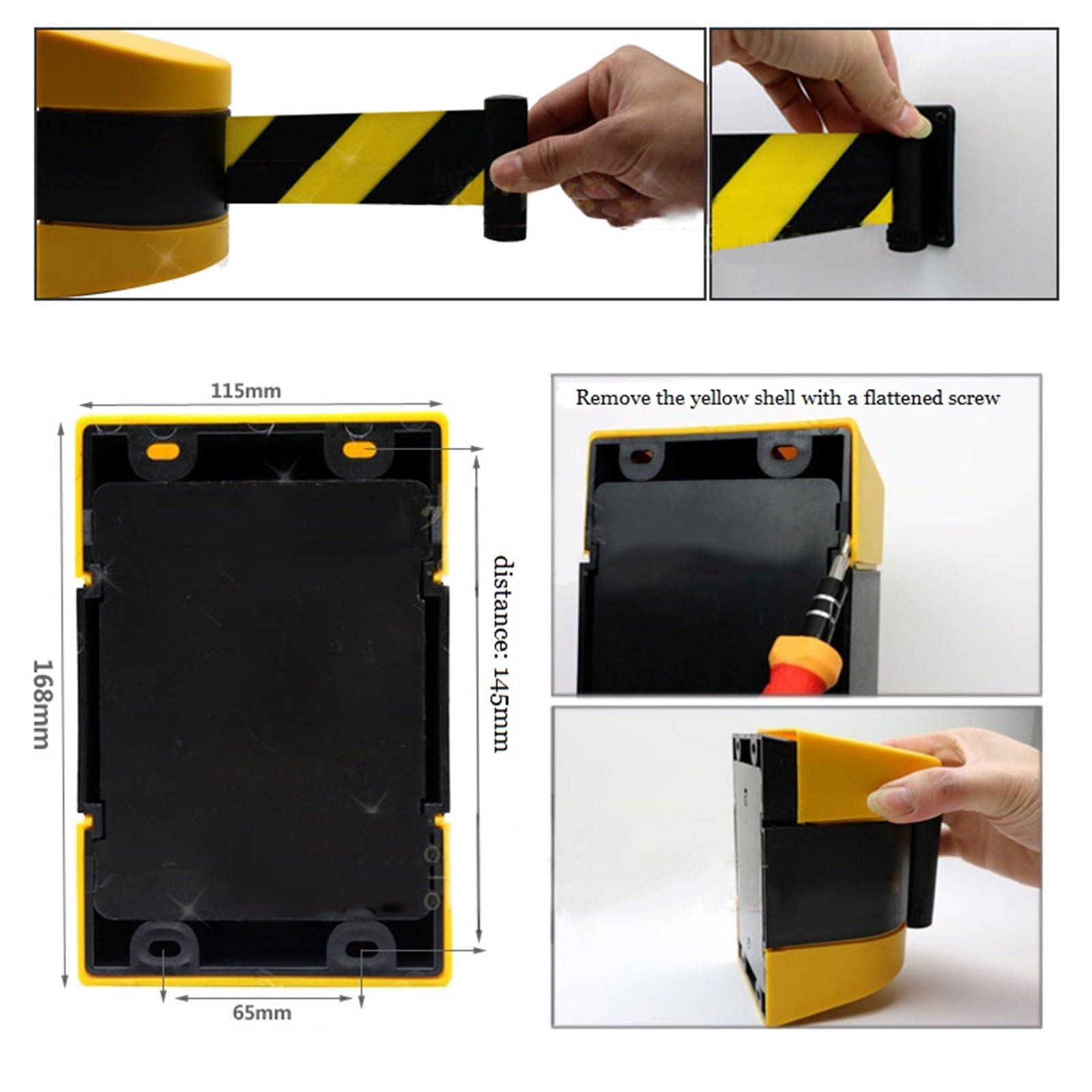 Barrera De Cinta Retráctil De Montaje En Pared 3M Negra Y Amarilla para Control De Filas En Exteriores, Cordón De Seguridad, Aislamiento, Cinta Duradera para Control De Multitudes.