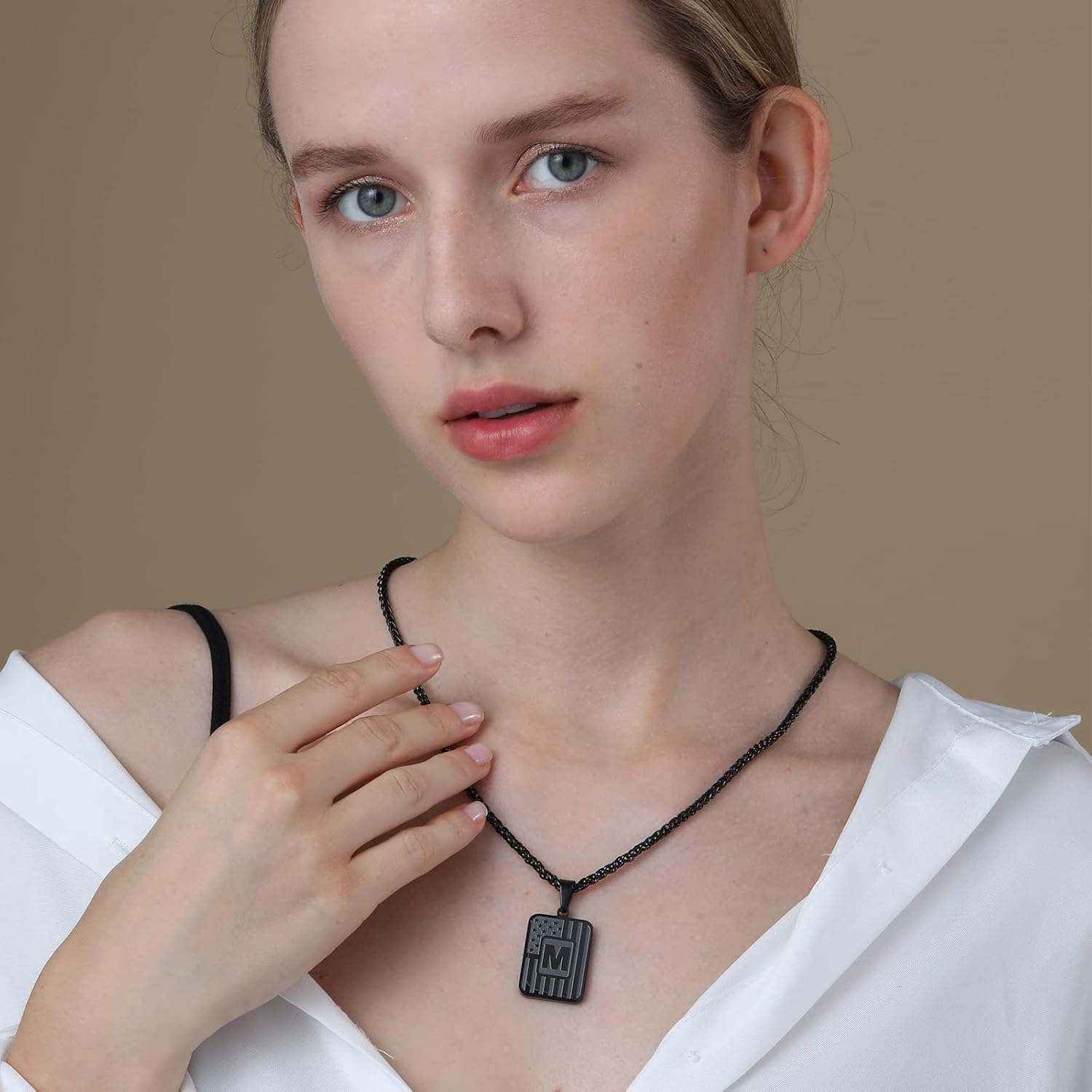 DuoDiner Easter Basket Stuffers -Initial A-Z Necklaces for Men Boys Kids, American Flag Stainless Steel Letter Pendent Chain 20+2 Inches Mens Jewelry Gifts - Image 3