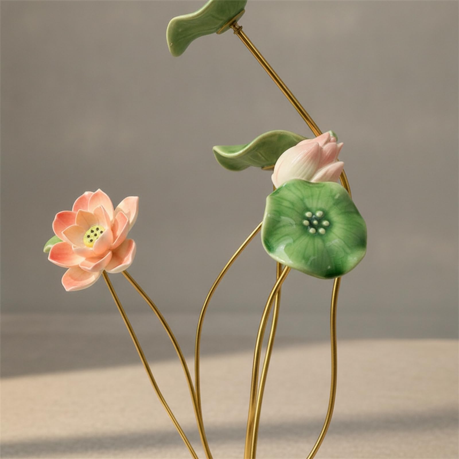 rockible Figura corativa Cerámica s Dorados lgados, Adorno Vegetal Metal y Cerámica, para Recibidor, Oficina,