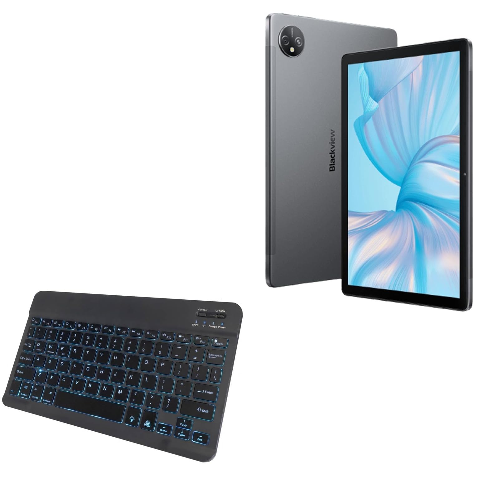 BoxWave Keyboard Compatible with Blackview Tab 80 - SlimKeys Bluetooth Keyboard - with Backlight, Portable Slim LED 7 Colors - Jet Black