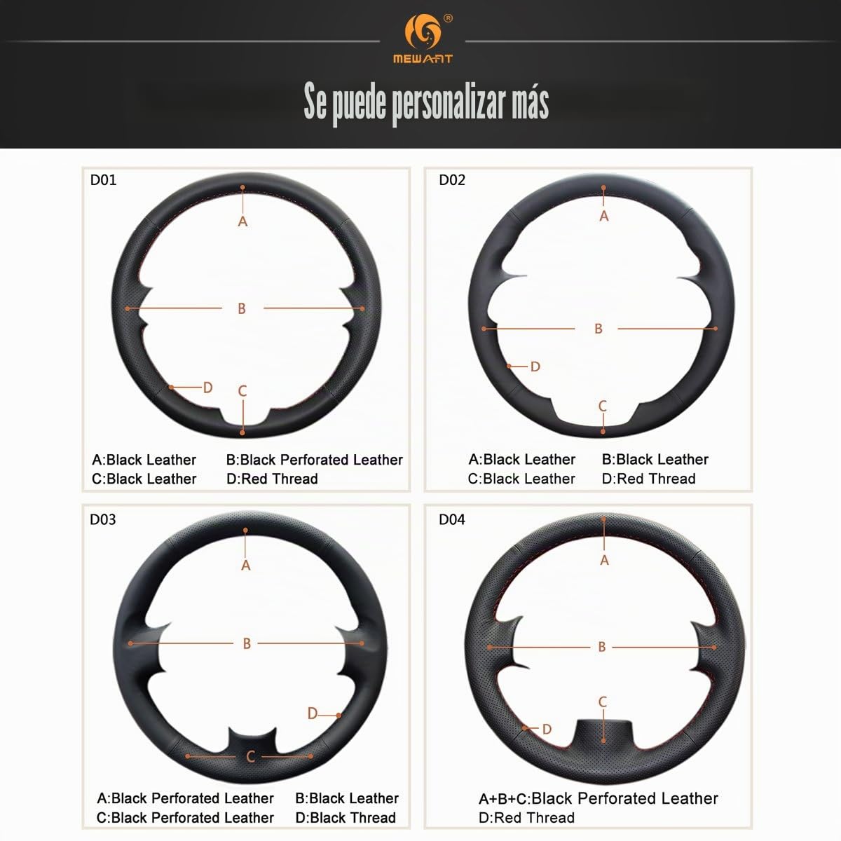 MEWANT Funda de Volante para Nissan Almera (N16) / X-Trail (T30) / Terrano 2 / Almera Tino / Micra / Primera Cubierta de Volante Hecha De Cuero Sintético Cuero De Microfibra Coser a Mano