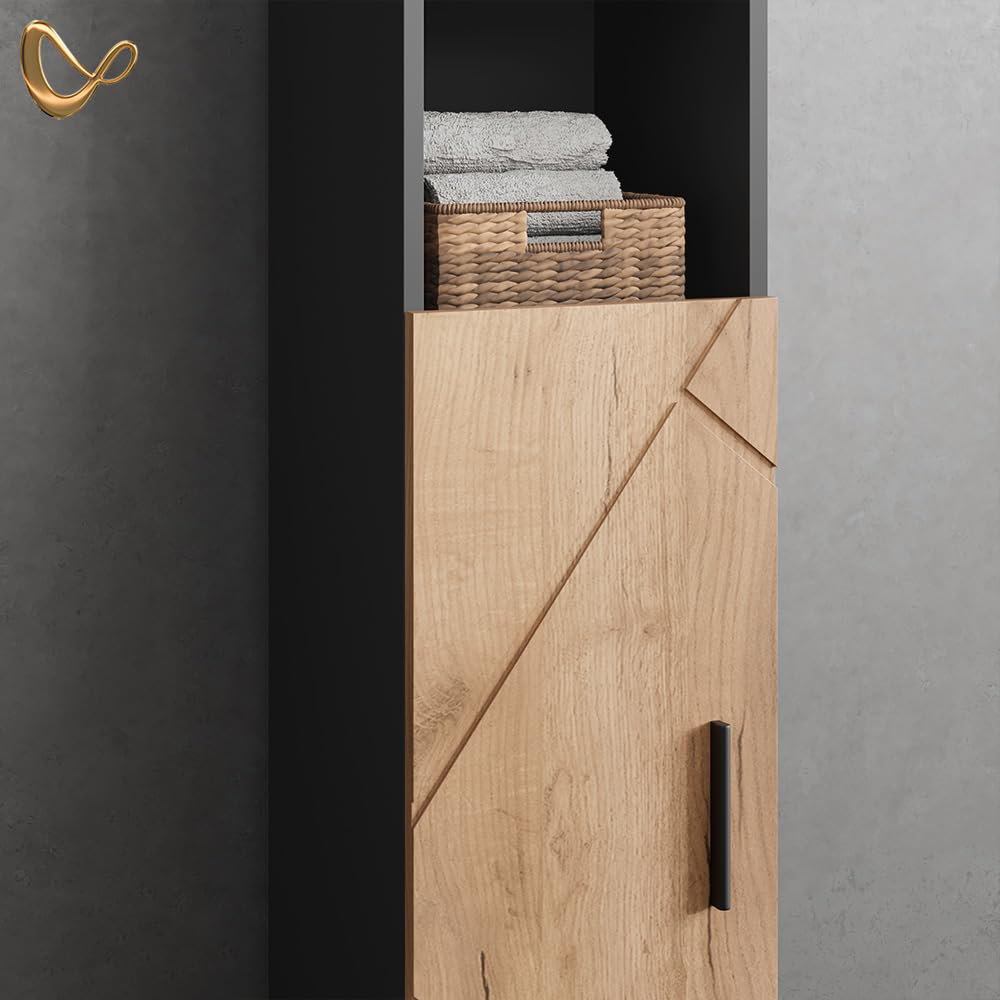 Livinity Badmöbel-Set Ronco, Goldkraft Eiche/Anthrazit, 3 Teile, mit Spiegelschrank 80 cm