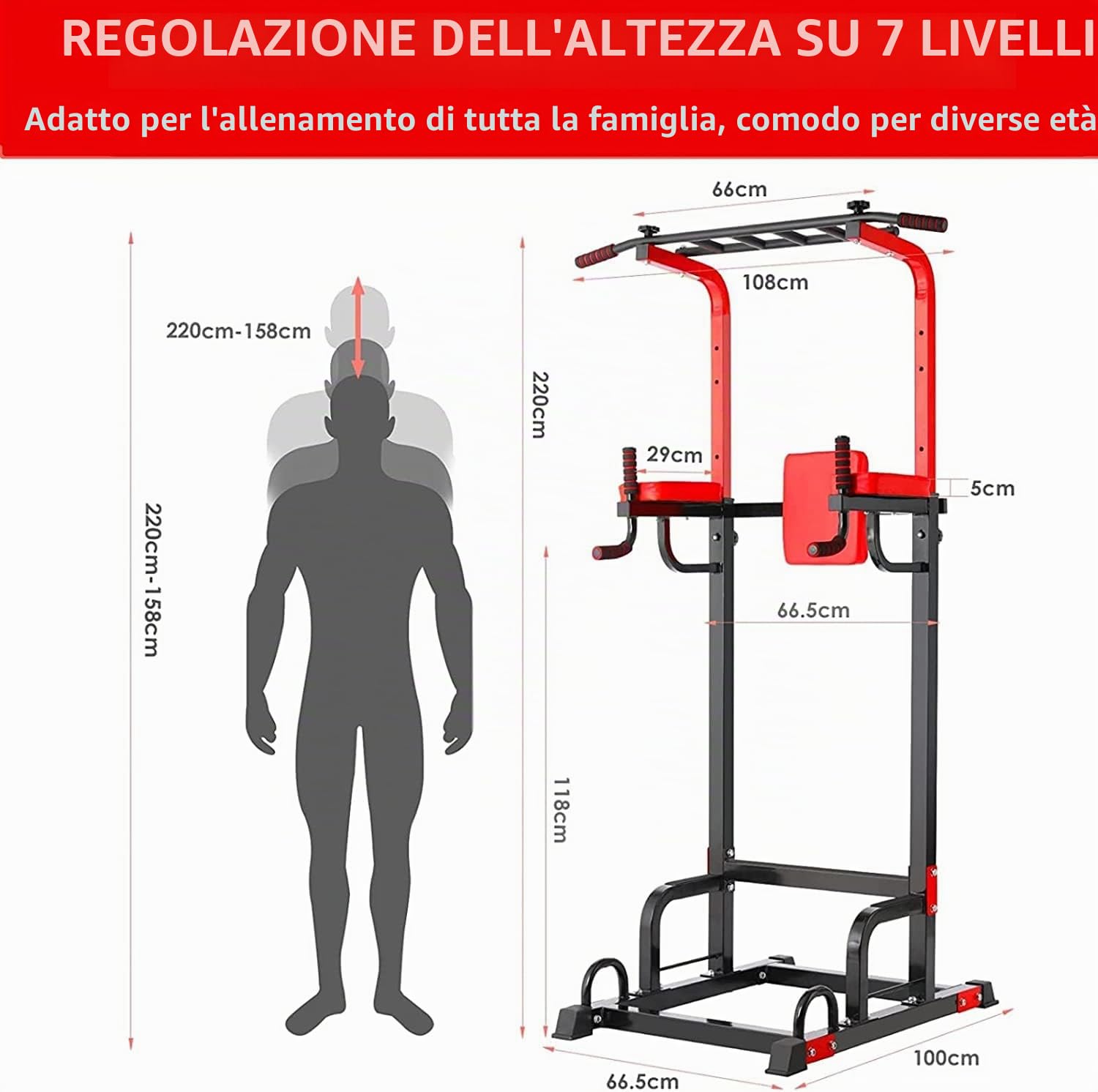 TLGREEN Power Tower Dip Station, stazione di forza fitness con barra per trazioni, torre di potenza multifunzionale per allenamento a casa in palestra, carico 200 kg