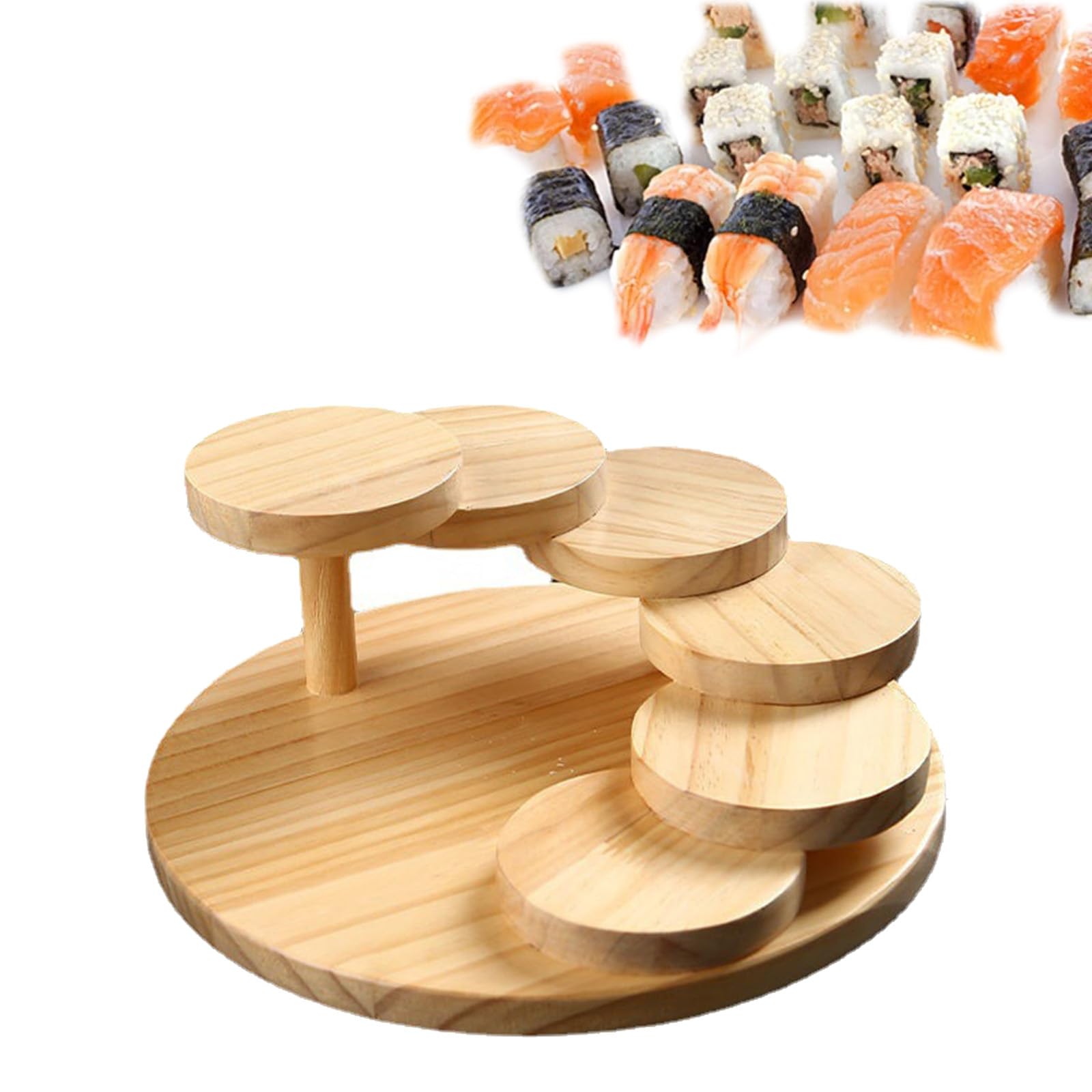 Bandejas para Servir Sushi y Sashimi Expositor de Madera para Platos Plato para Servir Aperitivos, postres, escalones y escaleras Bandejas giratorias para Servir Sushi y Geta,6 Steps