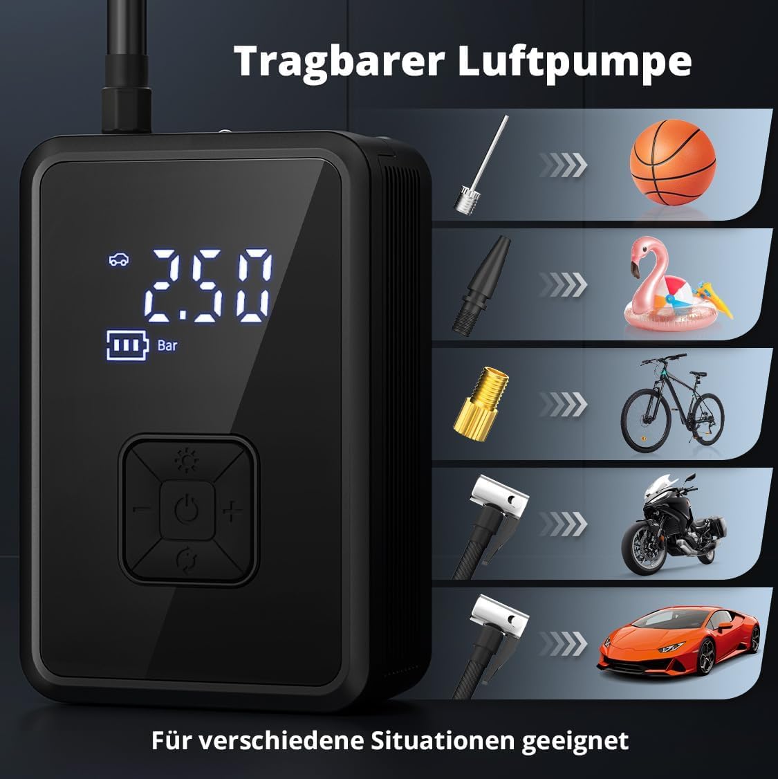 Oasser Elektrische Luftpumpe 150PSI Fahrradpumpe Akku Luftpumpe Tragbarer mit LED Licht für Auto Motorrad Fahrrad Ball Reise Camping