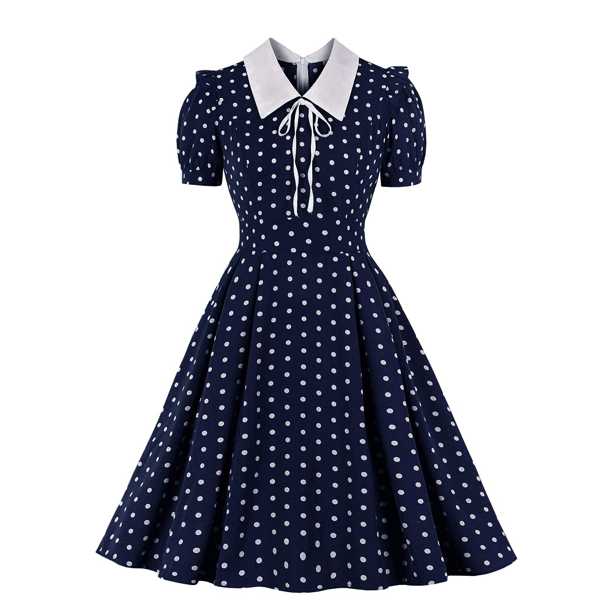 WellwitsWomen's Shirt Collar Ruffle Christmas Green Polka Dots Vintage Dress