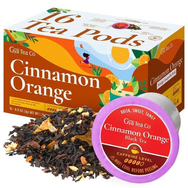 Gya Tea Co Cinnamon Orange Black Tea K Cups for Keurig Highly Caffeinated Smooth